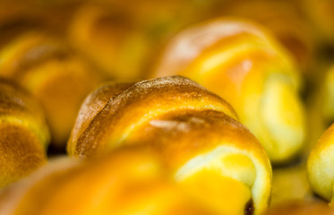 Homemade croissants with sweet filling, close up