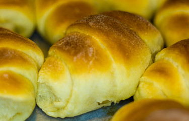 Homemade croissants with sweet filling, close up