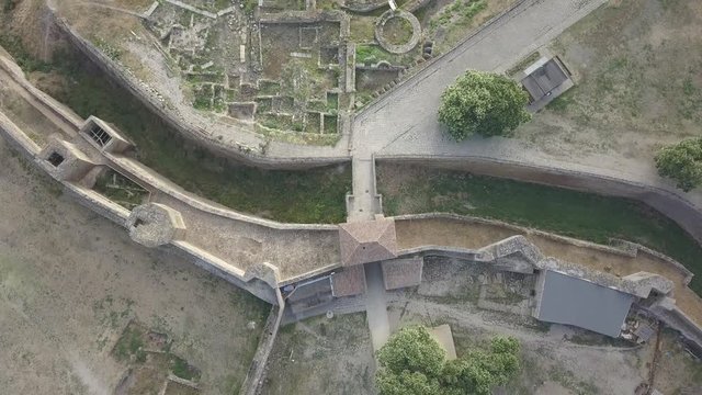 Aerial view from drone to ancient fortress Akkerman which is on the bank of the Dniester estuary, Bilhorod-Dnistrovskyi city, Odessa region, Ukraine