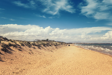 Fototapeta na wymiar long wild beach with sand dunes