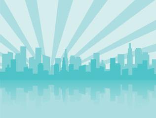 Blue city skyline silhouette