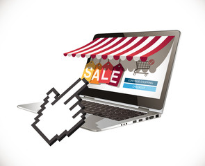 Laptop as marketplace - computer e-commerece concept - big sale