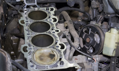 The disassembled car engine