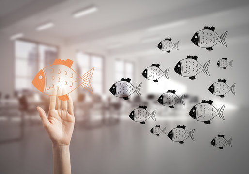 Concept of leadership and teamworking with many icons and one of