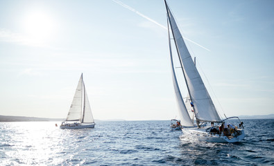 Fototapeta premium Portrait of sailing boats on open sea