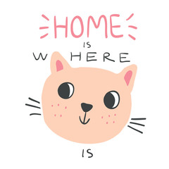 Hand drawn cat face with lettering illustration