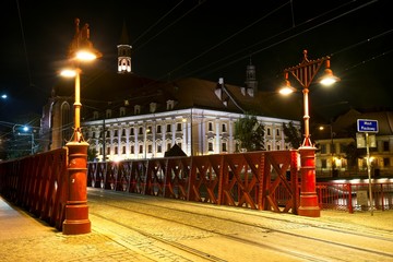 Miasto Wrocław nocą, Most Piaskowy - obrazy, fototapety, plakaty