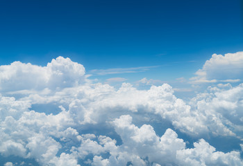 beautiful blue sky with cloud. Blue sky with clouds for background. Skyline View above the Clouds from air plane