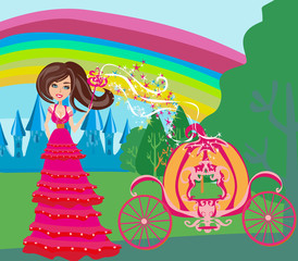 Obraz na płótnie Canvas Illustration of a fairy and a pumpkin carriage