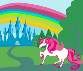 Tuinposter Card with a cute unicorn © diavolessa
