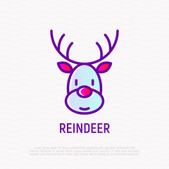Cartoon Christmas reindeer thin line icon. Modern vector illustration.