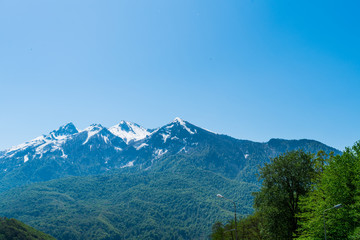 beautiful landscape with snow covered of Caucasus mountain peaks