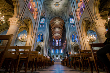Fototapeta na wymiar PARIS, FRANCE - February 15, 2018 : Interior of the Notre Dame de Paris. France