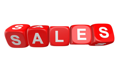 Sales word on red glossy cubes