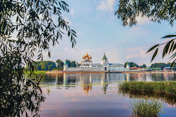 Beautiful view of the Holy Trinity Ipatiev monastery in Russia in the city of Kostroma on the Volga