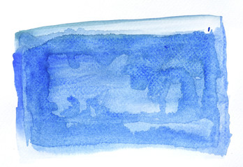 Blue watercolor background hand paint on white