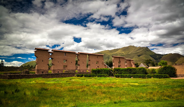 View to Temple of Wiracocha at archaeological site of Raqchi, Cuzco, Peru