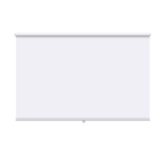Horizontal roll up banner isolated on the white background. Design template of the projector screen. White roll up banner for presentation, corporate training and briefing. Vector mockup.
