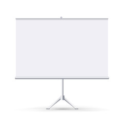 Vector realistic blank flipchart isolated on white clean background. White horizontal roll up banner for presentation, corporate training and briefing. Vector mockup.