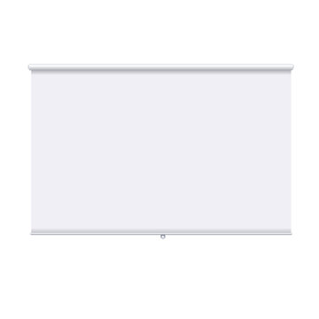 Horizontal Roll Up Banner Isolated On The White Background. Design Template Of The Projector Screen. White Roll Up Banner For Presentation, Corporate Training And Briefing. Vector Mockup.