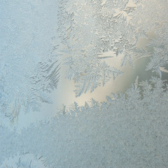 Winter Season Fantasy World Theme Concept: Macro Image Of Colorful Light Frosty Window Glass...
