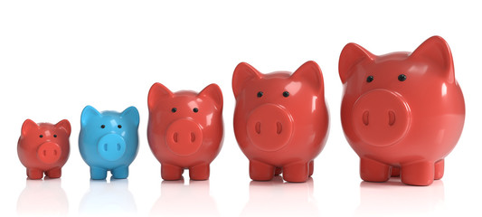 3D Sparschweine Wachstum rot blau