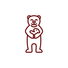 Mother bear carry baby logo icon mascot outline line monoline rounded style
