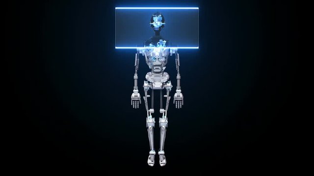 Manufacturing 3D humanoid robot body, Scanning body.  Artificial Intelligence, 4k animation.