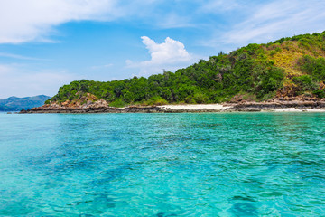 View of coast from middle of sea.