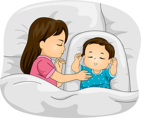 Kids Toddler Sibling Sleep Illustration