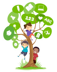 Stickman Kids Tree Speech Bubbles Illustration