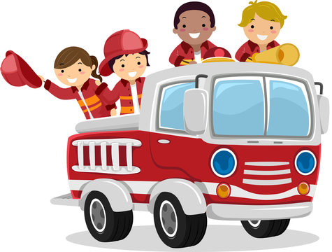Stickman Kids Fire Truck Illustration