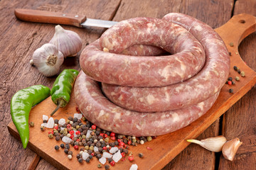 Fresh raw sausage. Ingredient, charcuterie