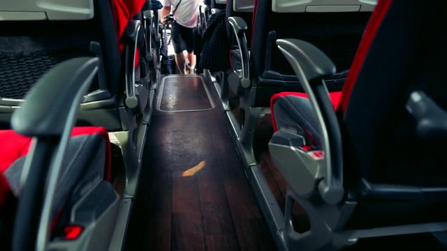 View along the center aisle in a bus or coach