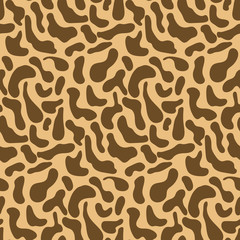 Cute brown pattern with hand drawn giraffe spots. Jungle camouflage texture for textile, wrapping paper, background, surface, cover, web design