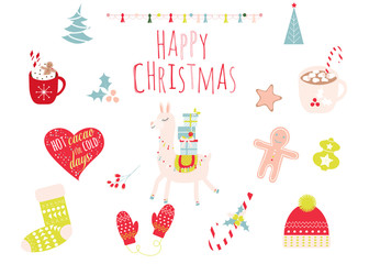 Cute christmas elements collection. Vector hand drawn illustration. - 219294711
