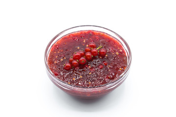 Cranberry sauce in bowl for Thanksgiving dinner isolated on white background