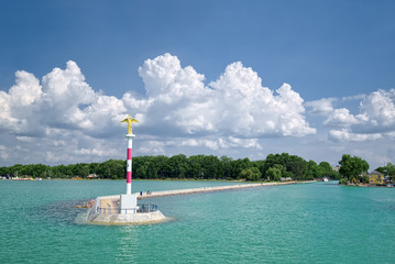 View to entrance to Siofok harbor at Balaton lake, Hungary