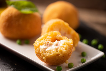 arancini di riso, fried risotto rice balls, italian sicilian food