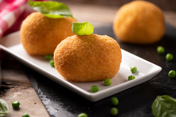 arancini di riso, fried risotto rice balls, italian sicilian food