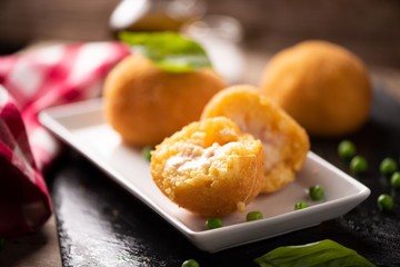 arancini di riso, fried risotto rice balls, italian sicilian food