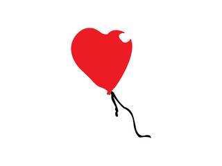 Red floating heart balloon drawing illustration 