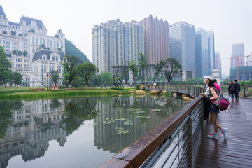 Cityscape of Guiyang. Hua Guo Yuan city is currently the largest urban redevelopment project in China.
