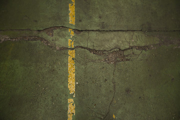 broken street green yellow stripe grounge from above