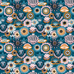 Folk floral seamless pattern. Modern abstract design