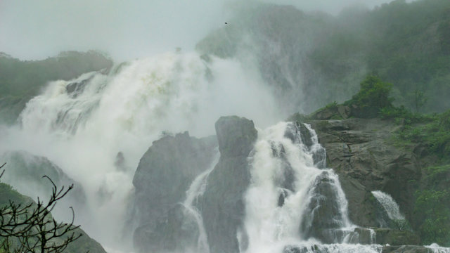Image Of Dudhsagar waterfall and Scenic Train Route in raining season , travel to goa by train, Indian Train