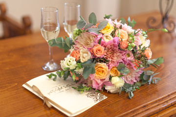 Close up view of wedding decoration on street
