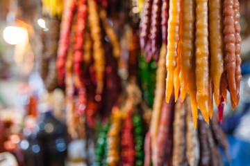 Traditional georgian Churchkhela on local market, tbilisi