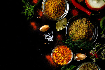 Spices on a black background