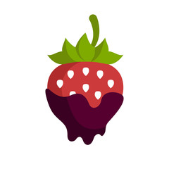 Strawberry in chocolate symbol on white background
